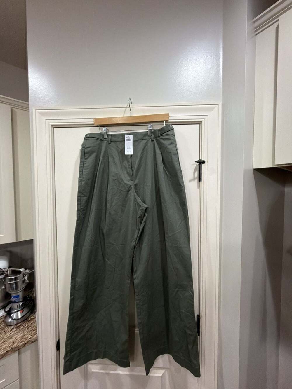 Abercrombie & Fitch Wide Leg Pleated Trousers Olive Green Size 32 Long